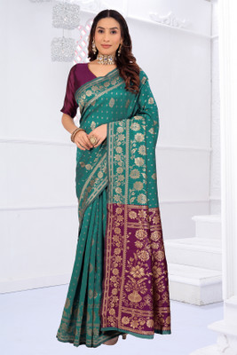 Moda Repido Woven Banarasi Pure Silk Saree(Light Green)