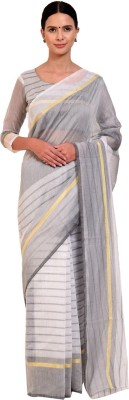 Suali Striped, Checkered Daily Wear Cotton Silk Saree(Pack of 2, White)
