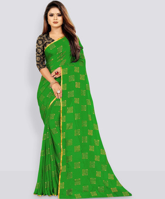 RHEY Printed Bollywood Chiffon Saree(Green)