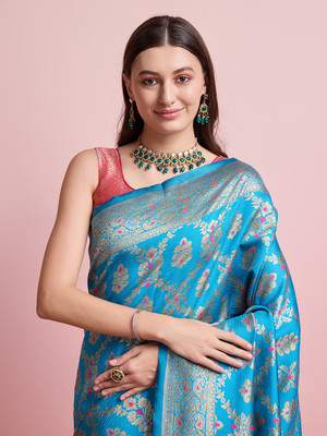 Shreyansh creation Digital Print Banarasi Silk Blend Saree(Blue)