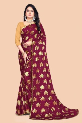 Vihat Fashion Floral Print Bollywood Crepe Saree(Purple)