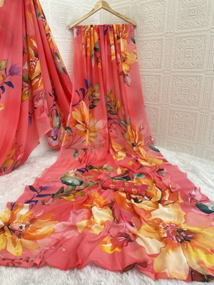 Adiyogi Enterprise Digital Print Bollywood Georgette Saree(Orange)