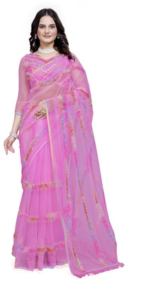 Julee Embroidered Bollywood Net Saree(Pink)