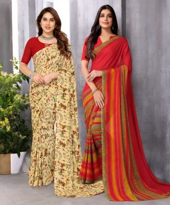 HouseOfCommon Floral Print Bollywood Georgette Saree(Pack of 2, Multicolor)