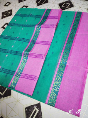 GHOSH TEXTILE Self Design Tant Cotton Blend Saree(Multicolor)