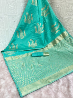Shirodhari Woven Kanjivaram Pure Silk, Art Silk Saree(Dark Blue, White)