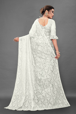 SwiftStyle Solid/Plain Daily Wear Net Saree(White)