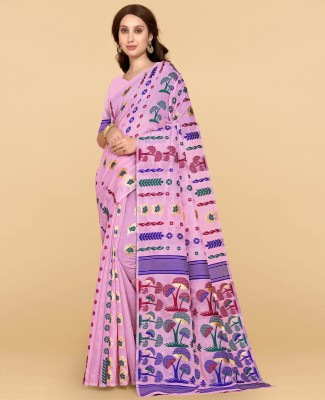 worvox Self Design, Woven Jamdani Cotton Linen Saree(Pink)