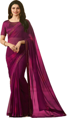 Bombey Velvat Fab Solid/Plain Kovai Georgette, Chiffon Saree(Purple, Red)