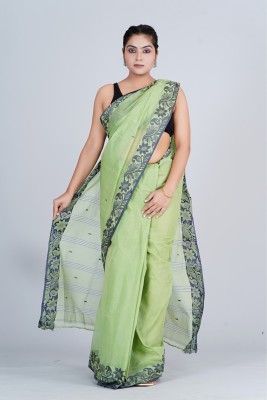 maa textile Self Design Tant Pure Cotton Saree(Green)