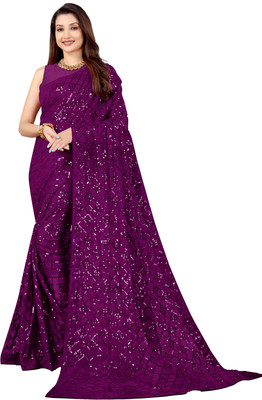 b bella creation Self Design Bollywood Georgette Saree(Purple)
