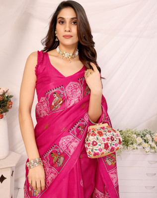 YASHIKA Printed Bollywood Art Silk Saree(Pink)