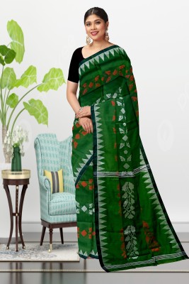 Ganesh plastic and industry Printed Tant Cotton Silk Saree(Dark Green)