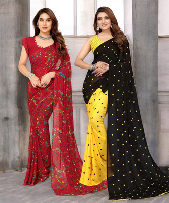 AMBUJAINTERNATIONAL Printed, Striped Bollywood Georgette Saree(Pack of 2, Multicolor)