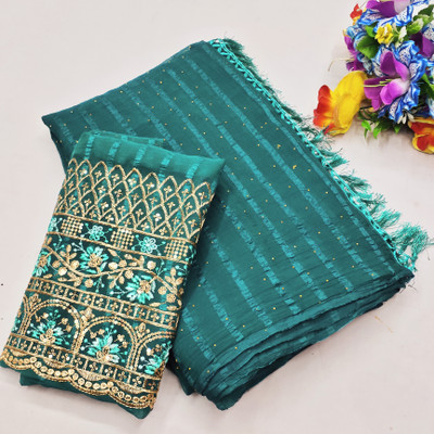 Pativrata Embellished Daily Wear Chiffon Saree(Light Green)