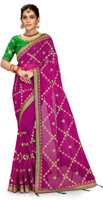 jayant creation Embroidered, Solid/Plain Bollywood Georgette Saree(Pink)