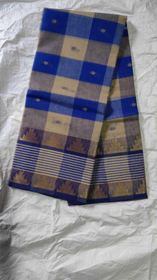 GHOSH TEXTILE Self Design Tant Pure Cotton Saree(Blue, Grey)