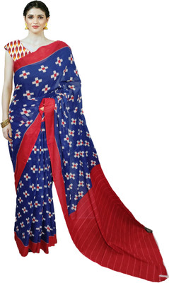 Printed Cotton Mulmul Saree Blocked Printed, Checkered, Digital Print, Dyed, Floral Print, Self Design, Printed Daily Wear Pure Cotton Saree(Blue)