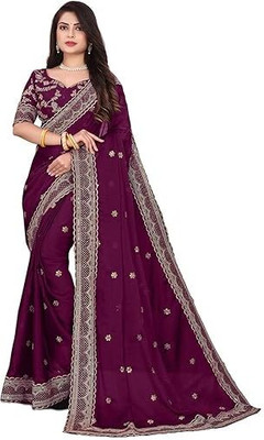 JANVI CREATION Self Design, Solid/Plain, Embroidered Bollywood Georgette Saree(Purple)