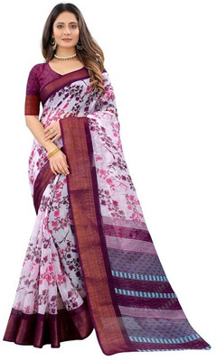 SVB Sarees Printed Bandhani Cotton Blend Saree(Light Blue)