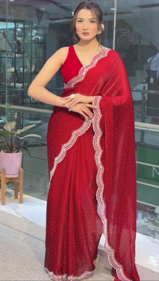 Sareez House Applique Bollywood Tussar Silk Saree(Red)