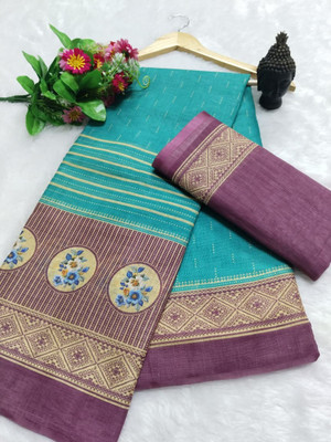 Gajal Self Design Kanjivaram Pure Cotton, Cotton Linen Saree(Light Blue)