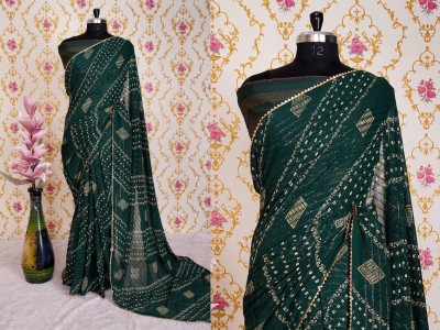 Hensi sarees shop Printed Kalamkari Chiffon, Muslin Saree(Dark Green)