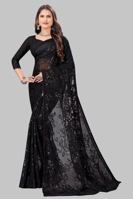 A To Z Cart Embroidered, Embellished Bollywood Georgette Saree(Black)