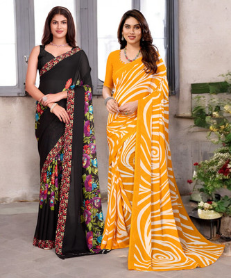 AMBUJAINTERNATIONAL Printed Bollywood Georgette Saree(Pack of 2, Multicolor)