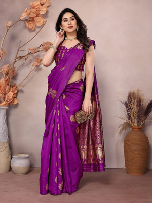RAJESHWAR FASHION Woven Banarasi Jacquard Saree(Purple)
