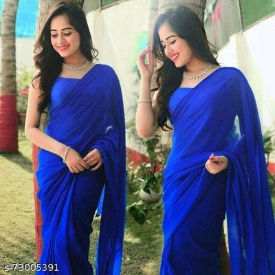 ASTYLOR Solid/Plain Daily Wear Georgette Saree(Blue)