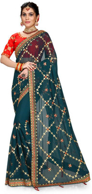 jayant creation Embroidered, Solid/Plain Bollywood Georgette Saree(Blue)