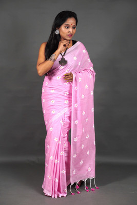 pal saree mahal Printed Hand Batik Cotton Blend Saree(Green)