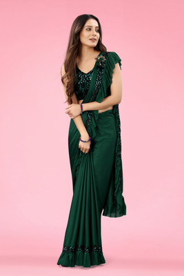 Greeva fashion Self Design Bollywood Silk Blend Saree(Green)