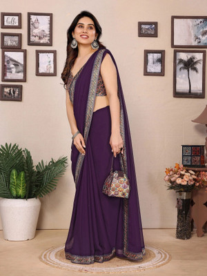 RAJESHWAR FASHION Solid/Plain Daily Wear Georgette Saree(Purple)