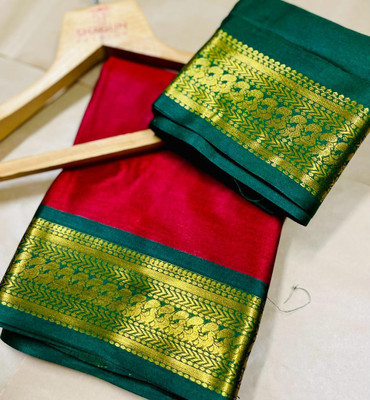 SHAGUN Printed Banarasi Cotton Silk, Jacquard Saree(Red)