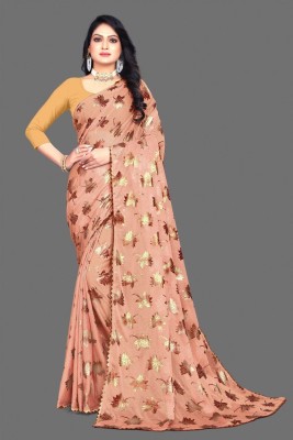 Vihat Fashion Floral Print Bollywood Crepe Saree(Cream)