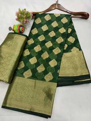 ASHTA Woven Kanjivaram Organza, Pure Silk Saree(Dark Green)