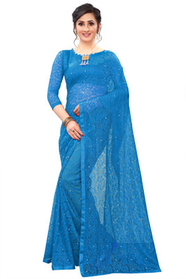 Croza Self Design Bollywood Net Saree(Blue)