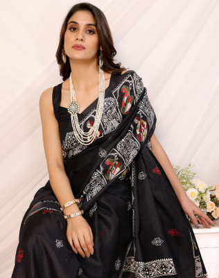 YASHIKA Printed Bollywood Art Silk Saree(Black)