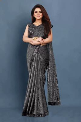 SwiftStyle Embellished Bollywood Lycra Blend Saree(Grey)
