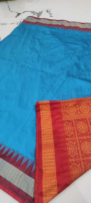 AJMERA FAISHON Solid/Plain, Temple Border Sambalpuri Pure Silk Saree(Blue)