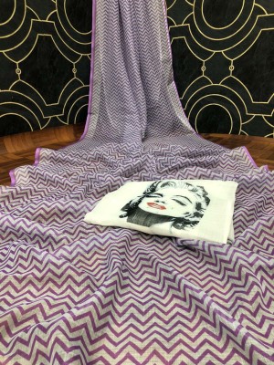 Arpita Fashion Printed Daily Wear Cotton Blend, Cotton Linen Saree(Purple, White)