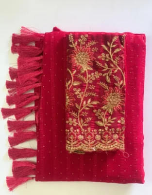 CHIVYA CREATION Embroidered, Embellished, Striped, Printed, Floral Print Daily Wear Chiffon Saree(Pink)