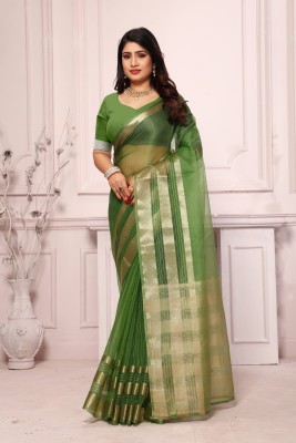 Suyukti Fab Solid/Plain, Self Design Bollywood Organza Saree(Green)