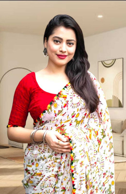 SkyCraftX Self Design Bollywood Georgette Saree(White)