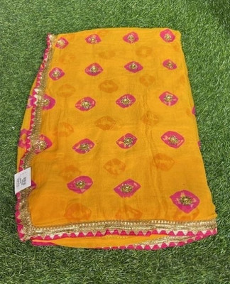 KHATRI AND SONS Printed Bandhani Chiffon Saree(Yellow)