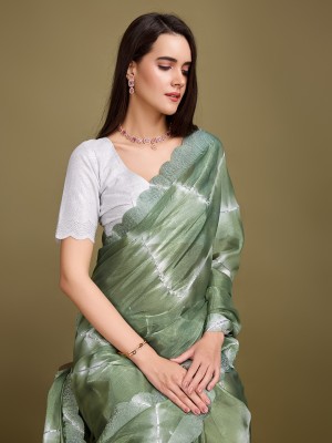 RekhaManiyar Embellished Bollywood Organza Saree(Green)