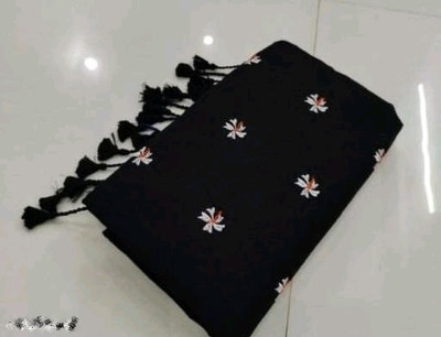 GHOSH TEXTILE Self Design Handloom Cotton Blend Saree(Black)