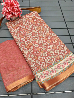 Gajal Printed Kanjivaram Cotton Linen Saree(Maroon)